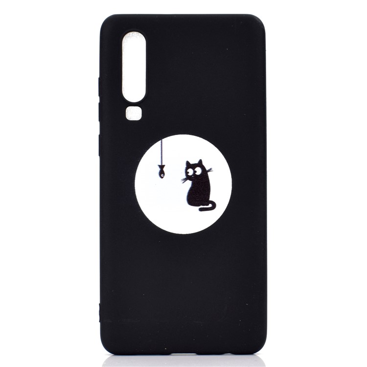 Matte Pattern Printing TPU Cell Phone Case for Huawei P30 - Cat and Fish-2