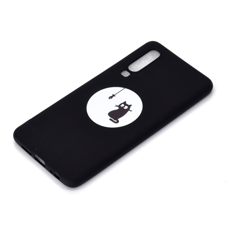 Matte Pattern Printing TPU Cell Phone Case for Huawei P30 - Cat and Fish-3