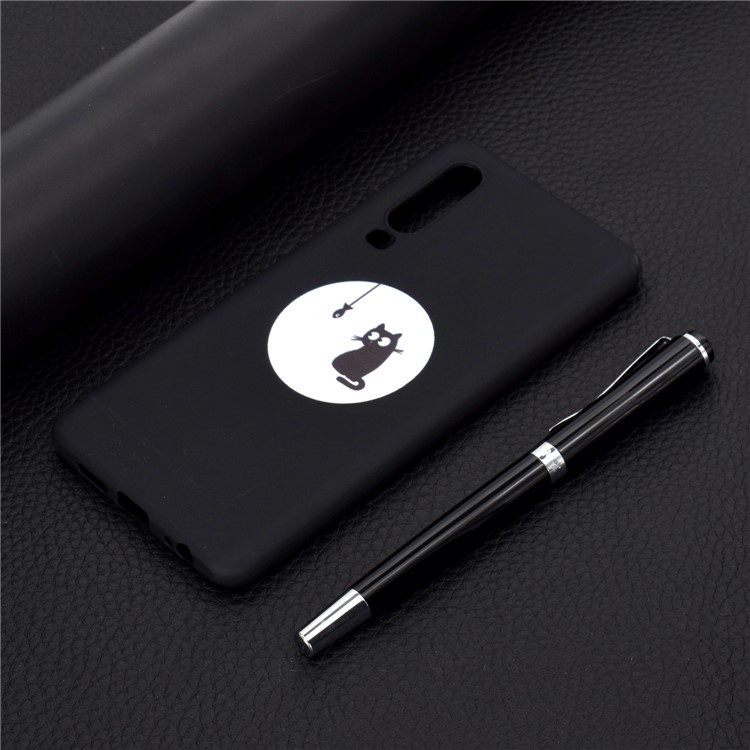 Matte Pattern Printing TPU Cell Phone Case for Huawei P30 - Cat and Fish-6