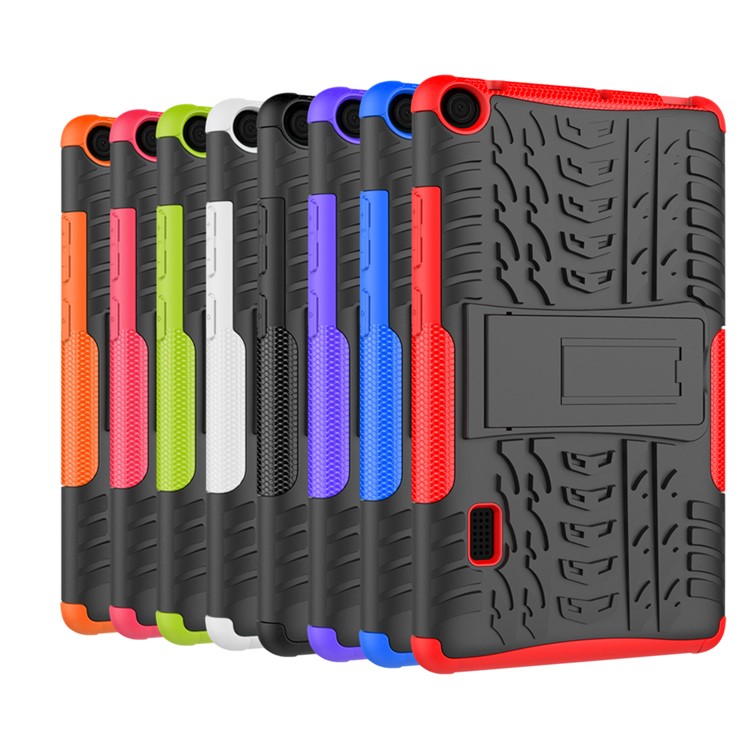 2-in-1 Tyre Pattern PC TPU Hybrid Case with Kickstand for Huawei MediaPad T3 7.0 Wi-Fi (BG2-W09) - Black-10