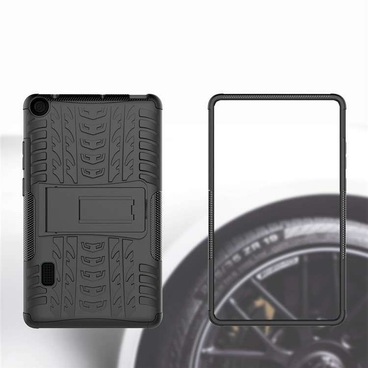 2-in-1 Tyre Pattern PC TPU Hybrid Case with Kickstand for Huawei MediaPad T3 7.0 Wi-Fi (BG2-W09) - Black-9