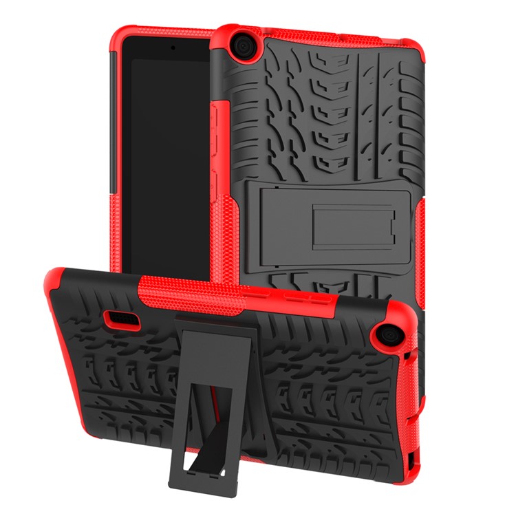 2-in-1 Tyre Pattern PC TPU Hybrid Case with Kickstand for Huawei MediaPad T3 7.0 Wi-Fi (BG2-W09) - Red-1