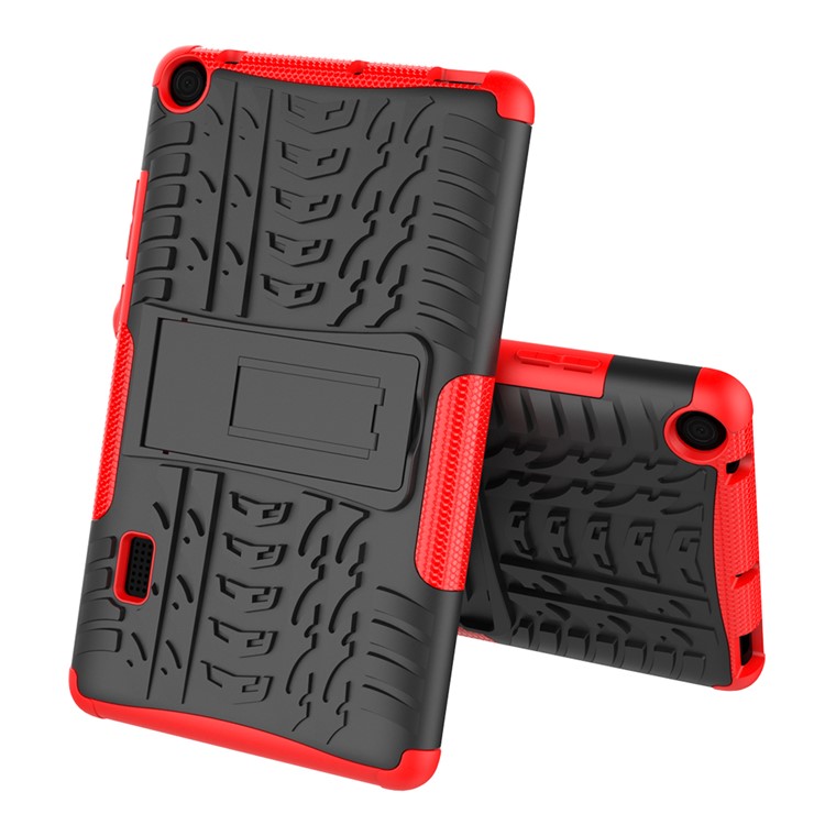 2-in-1 Tyre Pattern PC TPU Hybrid Case with Kickstand for Huawei MediaPad T3 7.0 Wi-Fi (BG2-W09) - Red-2