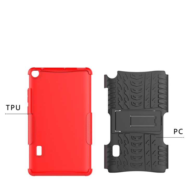 2-in-1 Tyre Pattern PC TPU Hybrid Case with Kickstand for Huawei MediaPad T3 7.0 Wi-Fi (BG2-W09) - Red-4