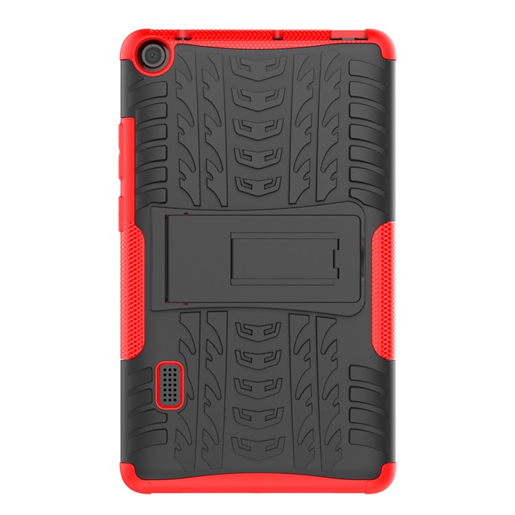 2-in-1 Tyre Pattern PC TPU Hybrid Case with Kickstand for Huawei MediaPad T3 7.0 Wi-Fi (BG2-W09) - Red-5