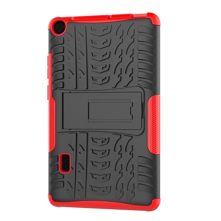 2-in-1 Tyre Pattern PC TPU Hybrid Case with Kickstand for Huawei MediaPad T3 7.0 Wi-Fi (BG2-W09) - Red-6
