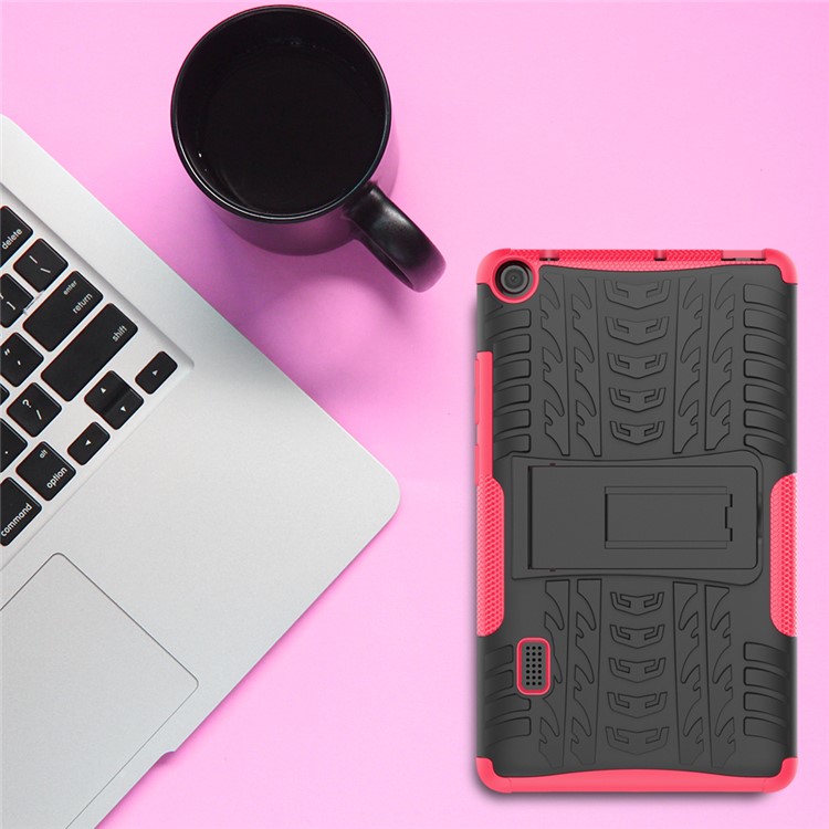 2-in-1 Tyre Pattern PC TPU Hybrid Case with Kickstand for Huawei MediaPad T3 7.0 Wi-Fi (BG2-W09) - Rose-10