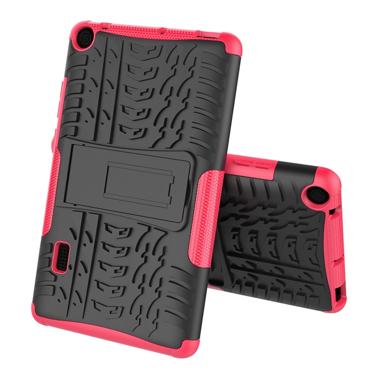 2-in-1 Tyre Pattern PC TPU Hybrid Case with Kickstand for Huawei MediaPad T3 7.0 Wi-Fi (BG2-W09) - Rose-2