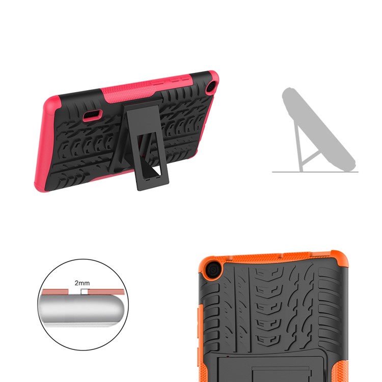 2-in-1 Tyre Pattern PC TPU Hybrid Case with Kickstand for Huawei MediaPad T3 7.0 Wi-Fi (BG2-W09) - Rose-3