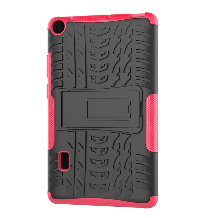 2-in-1 Tyre Pattern PC TPU Hybrid Case with Kickstand for Huawei MediaPad T3 7.0 Wi-Fi (BG2-W09) - Rose-5