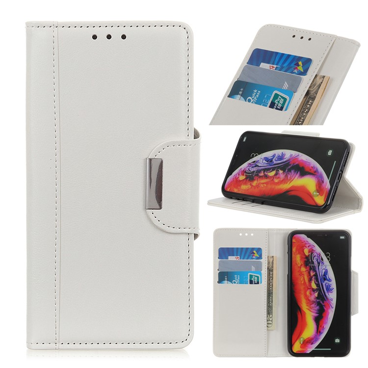 Textured PU Leather Wallet Stand Mobile Shell for Huawei Y6 (2019) - White-1