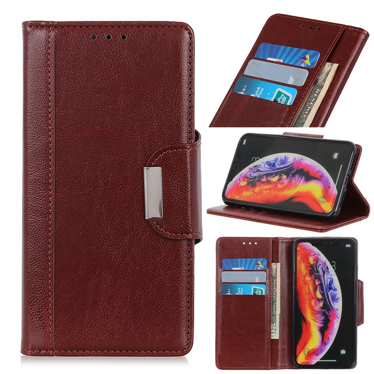 Textured PU Leather Wallet Stand Mobile Shell for Huawei Y6 (2019, with Fingerprint Sensor) / Y6 Prime (2019) - Brown-1
