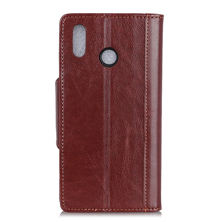 Textured PU Leather Wallet Stand Mobile Shell for Huawei Y6 (2019, with Fingerprint Sensor) / Y6 Prime (2019) - Brown-11