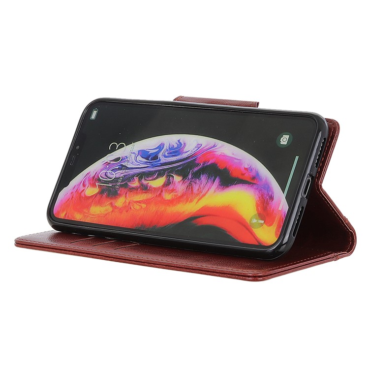 Textured PU Leather Wallet Stand Mobile Shell for Huawei Y6 (2019, with Fingerprint Sensor) / Y6 Prime (2019) - Brown-7