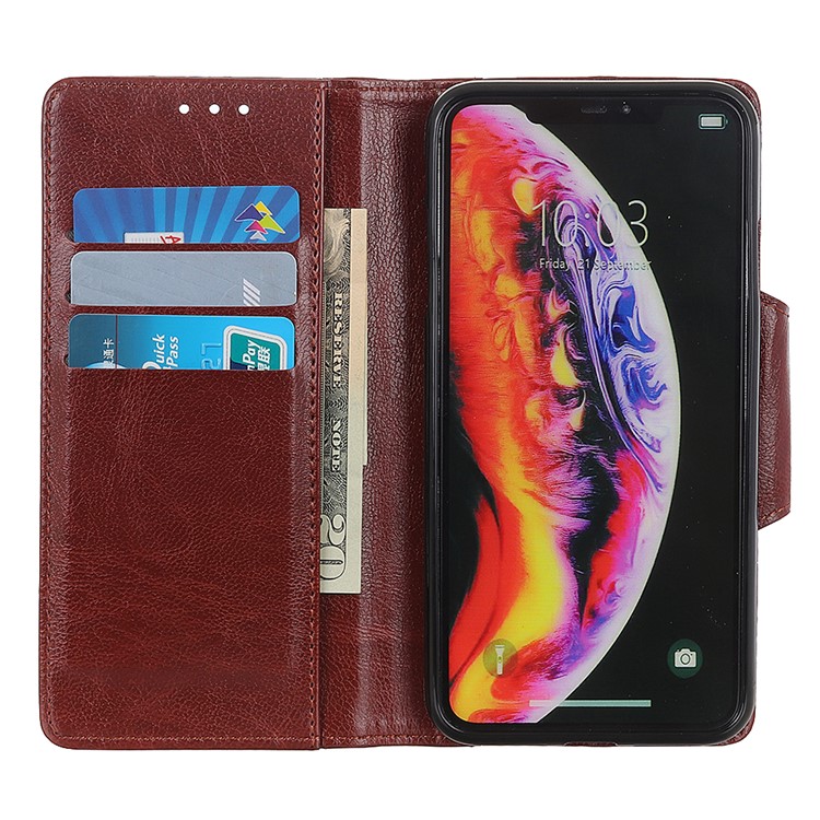 Textured PU Leather Wallet Stand Mobile Shell for Huawei Y6 (2019, with Fingerprint Sensor) / Y6 Prime (2019) - Brown-8