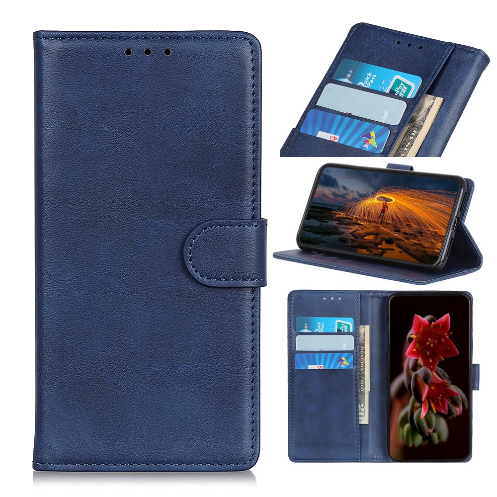 Matte PU Leather Stand Case Magnetic Mobile Shell for Huawei Y6 (2019, with Fingerprint Sensor) / Y6 Prime (2019) - Blue-1