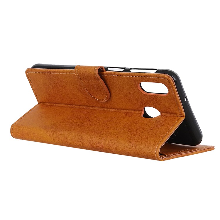 Mate PU Leather Stand Cape Magnetic Shell Para Huawei Y6 (2019, Con Sensor de Huellas Digitales) / Y6 Prime (2019) - Marrón