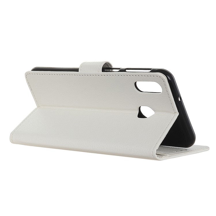 Litchi Skin PU Leather Wallet Case for Huawei Y6 (2019, with Fingerprint Sensor) / Y6 Prime (2019) - White-4