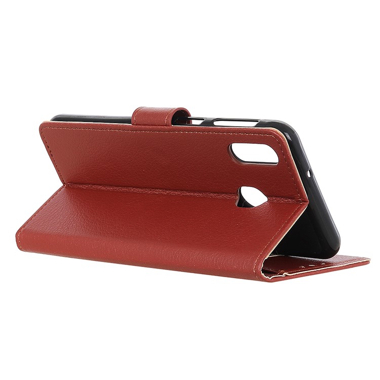 Litchi Skin PU Leather Wallet Case for Huawei Y6 (2019, with Fingerprint Sensor) / Y6 Prime (2019) - Brown-10