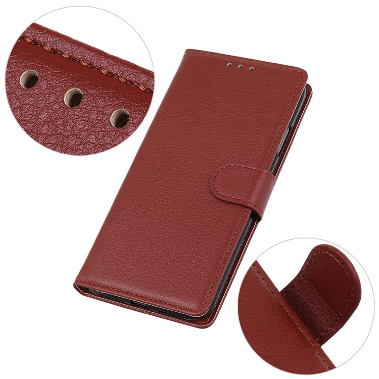 Case de Portefeuille en Cuir Litchi Skin pu Pour Huawei Y6 (2019, Avec Capteur D'empreintes Digitales) / Y6 Prime (2019) - Brun-3