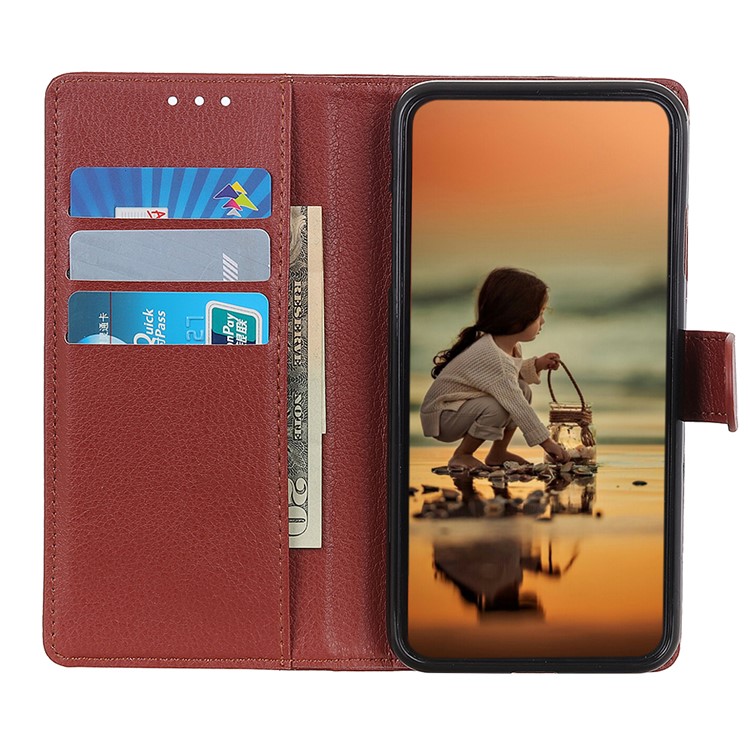 Case de Portefeuille en Cuir Litchi Skin pu Pour Huawei Y6 (2019, Avec Capteur D'empreintes Digitales) / Y6 Prime (2019) - Brun-8