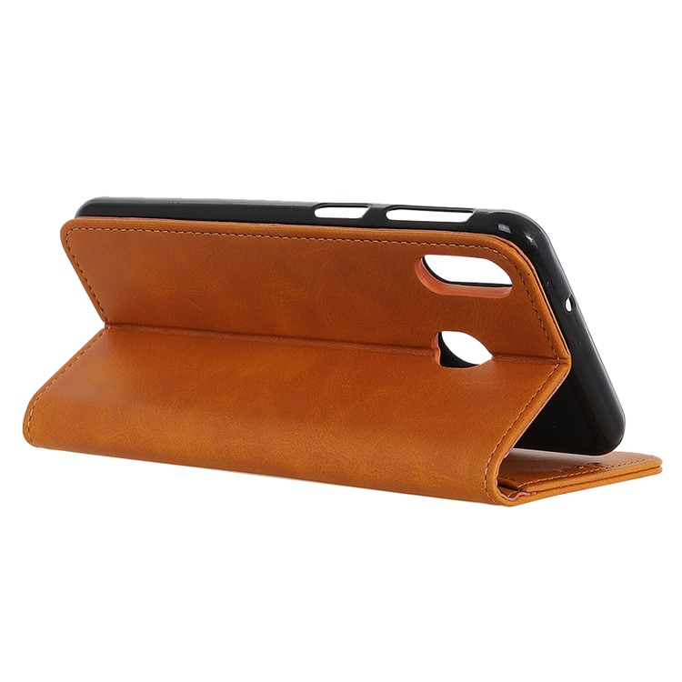 Auto-absorbed Split Leather Cell Phone Case for Huawei Y6 (2019, with Fingerprint Sensor) / Y6 Prime (2019) - Brown-8