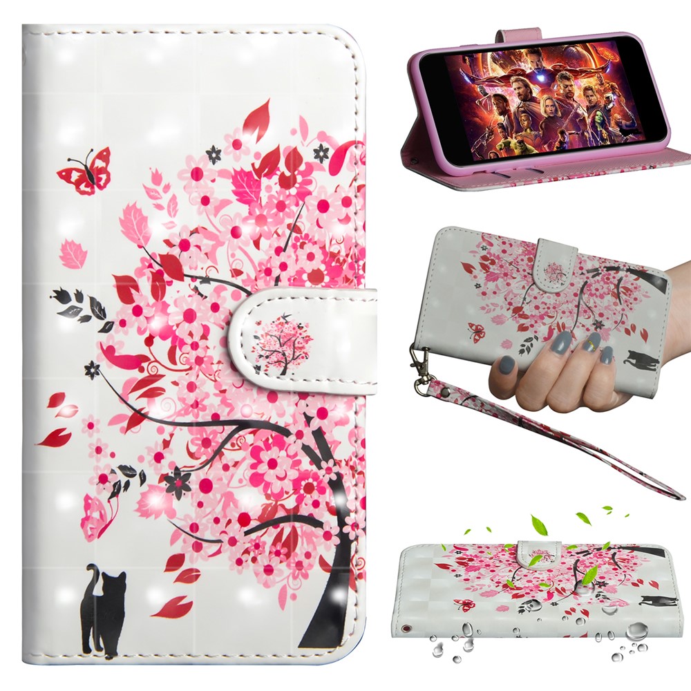 Light Spot Decor Patterned Leather Wallet Case for Huawei Y6 (2019, with Fingerprint Sensor) / Y6 Prime (2019) - Flowered Tree-1