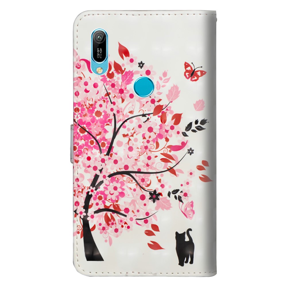 Light Spot Decor Patterned Leather Wallet Case for Huawei Y6 (2019, with Fingerprint Sensor) / Y6 Prime (2019) - Flowered Tree-5