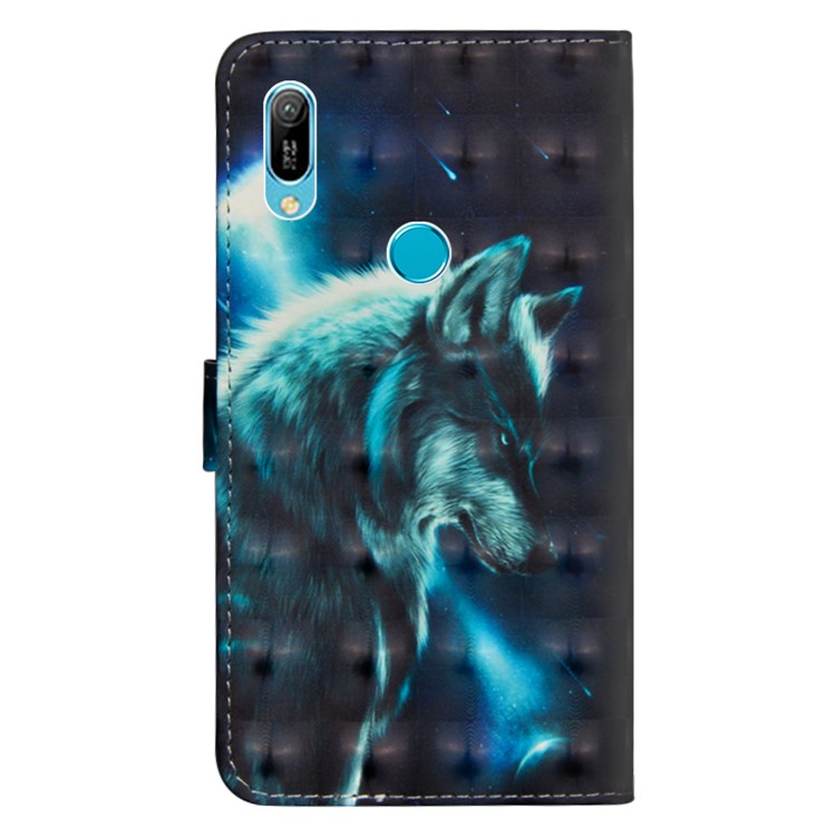 Light Spot Decor Patterned Leather Wallet Case for Huawei Y6 (2019, with Fingerprint Sensor) / Y6 Prime (2019) - Wolf-4