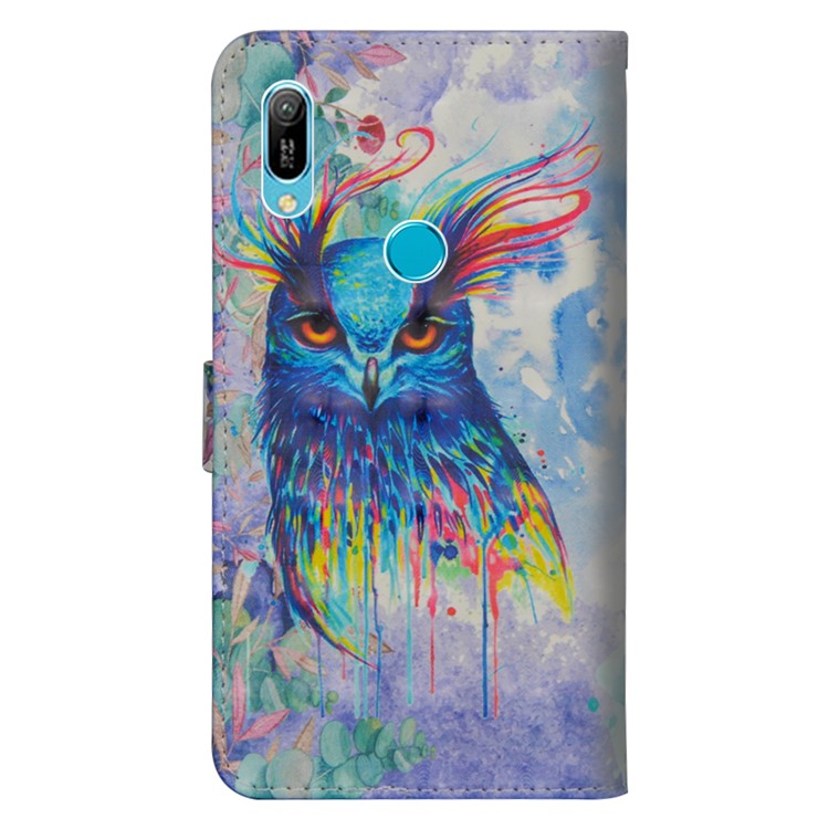 Light Spot Decor Patterned Leather Wallet Case for Huawei Y6 (2019, with Fingerprint Sensor) / Y6 Prime (2019) - Bird-4