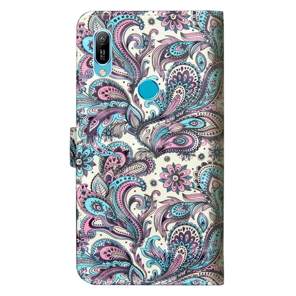 Light Spot Decor Patterned Leather Wallet Case for Huawei Y6 (2019, with Fingerprint Sensor) / Y6 Prime (2019) - Colorized Flowers-4