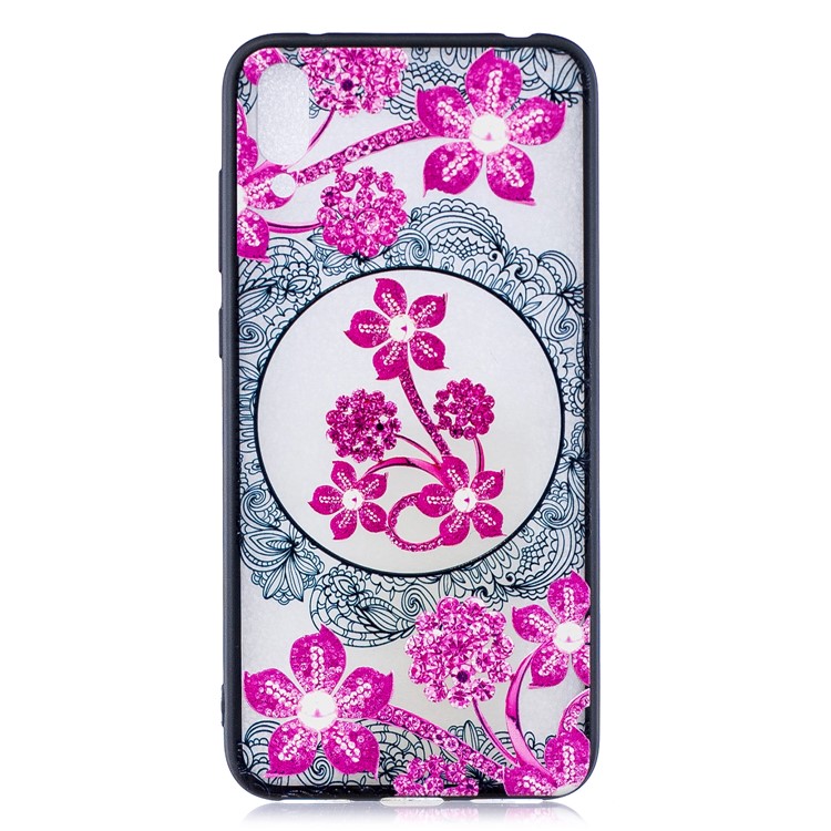 Embossment Lace Flower PC TPU Combo Mobile Phone Case for Huawei Enjoy 9 / Y7 Pro (2019) - Pink Flower-1