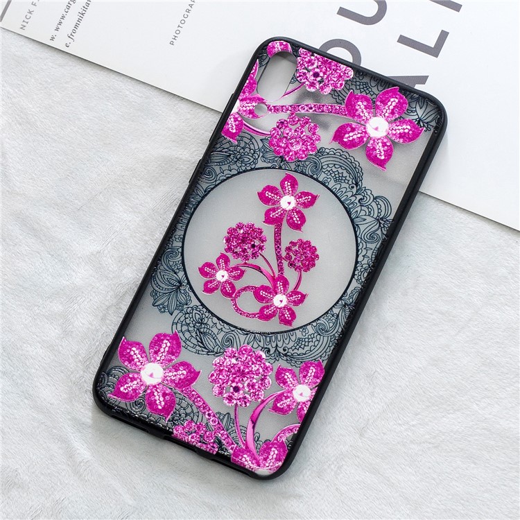 Embossment Lace Flower PC TPU Combo Mobile Phone Case for Huawei Enjoy 9 / Y7 Pro (2019) - Pink Flower-4