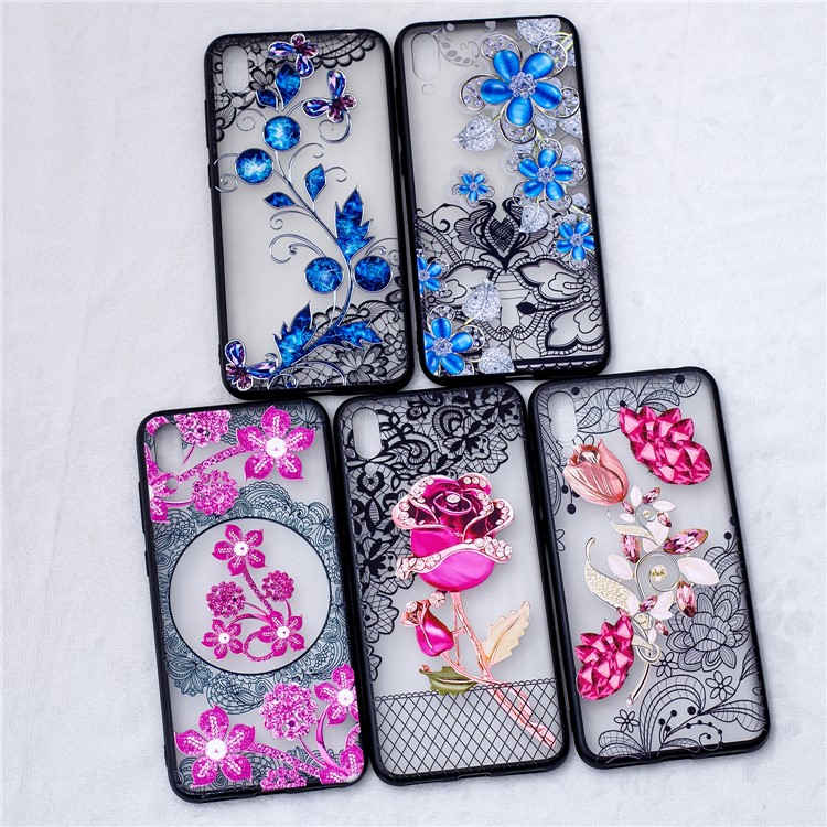 Embossment Lace Flower PC TPU Combo Mobile Phone Case for Huawei Enjoy 9 / Y7 Pro (2019) - Pink Flower-6
