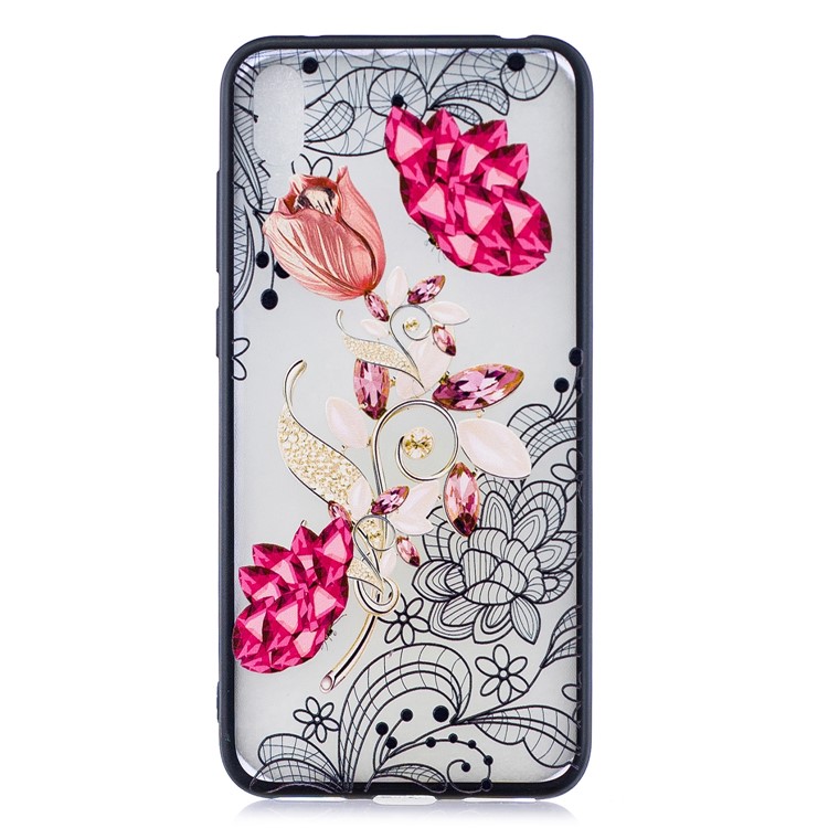 Embossment Lace Flower PC TPU Combo Mobile Phone Case for Huawei Enjoy 9 / Y7 Pro (2019) - Vivid Flower-1