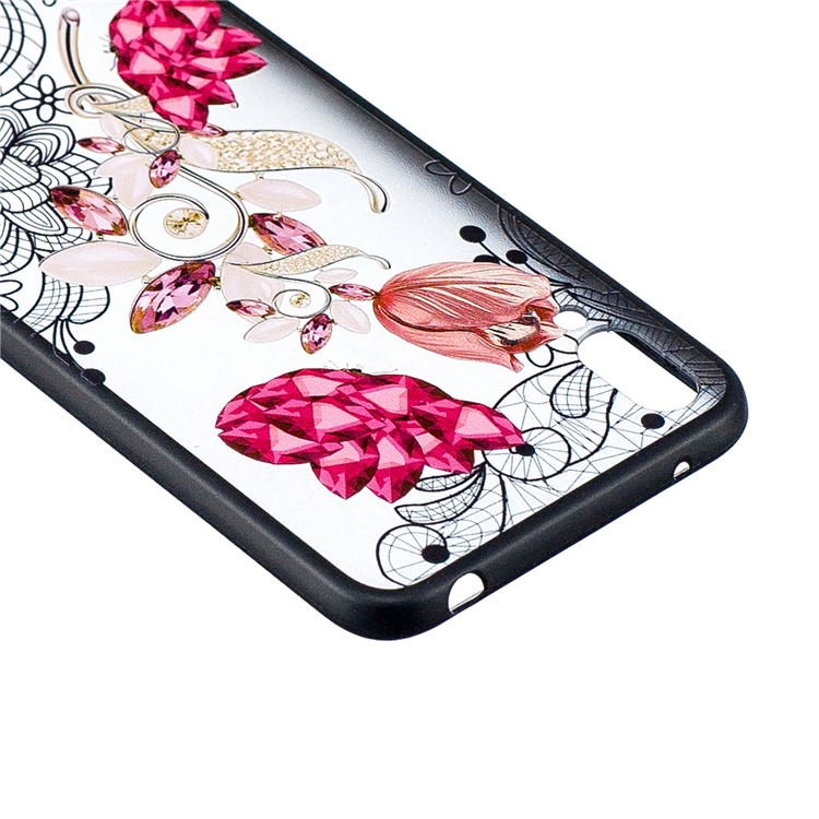 Embossment Lace Flower PC TPU Combo Mobile Phone Case for Huawei Enjoy 9 / Y7 Pro (2019) - Vivid Flower-3