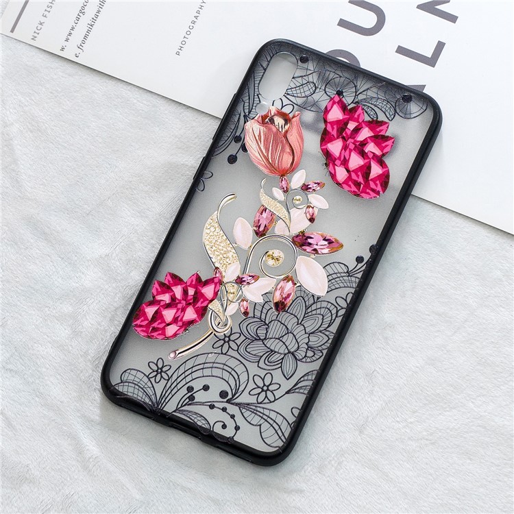 Embossment Lace Flower PC TPU Combo Mobile Phone Case for Huawei Enjoy 9 / Y7 Pro (2019) - Vivid Flower-4