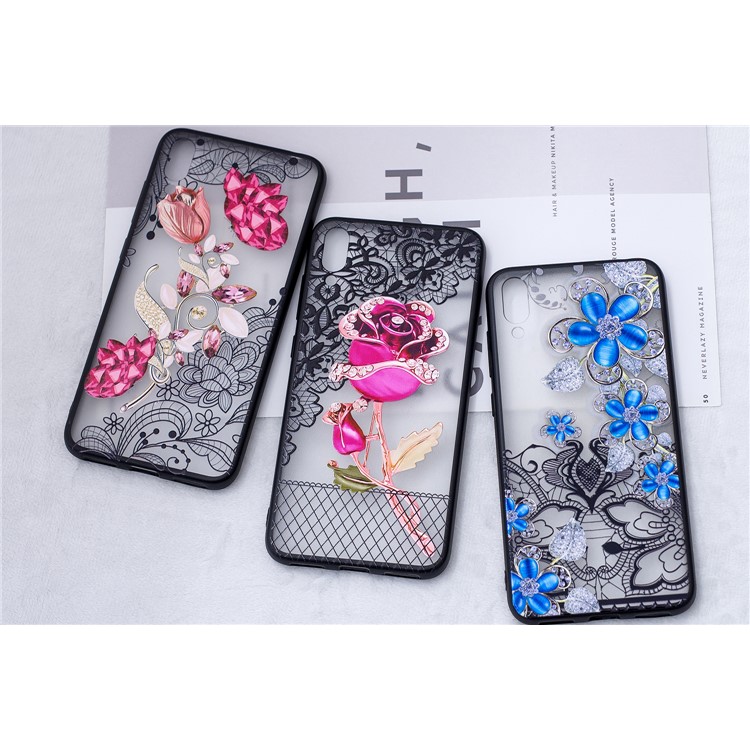 Embossment Lace Flower PC TPU Combo Mobile Phone Case for Huawei Enjoy 9 / Y7 Pro (2019) - Vivid Flower-5
