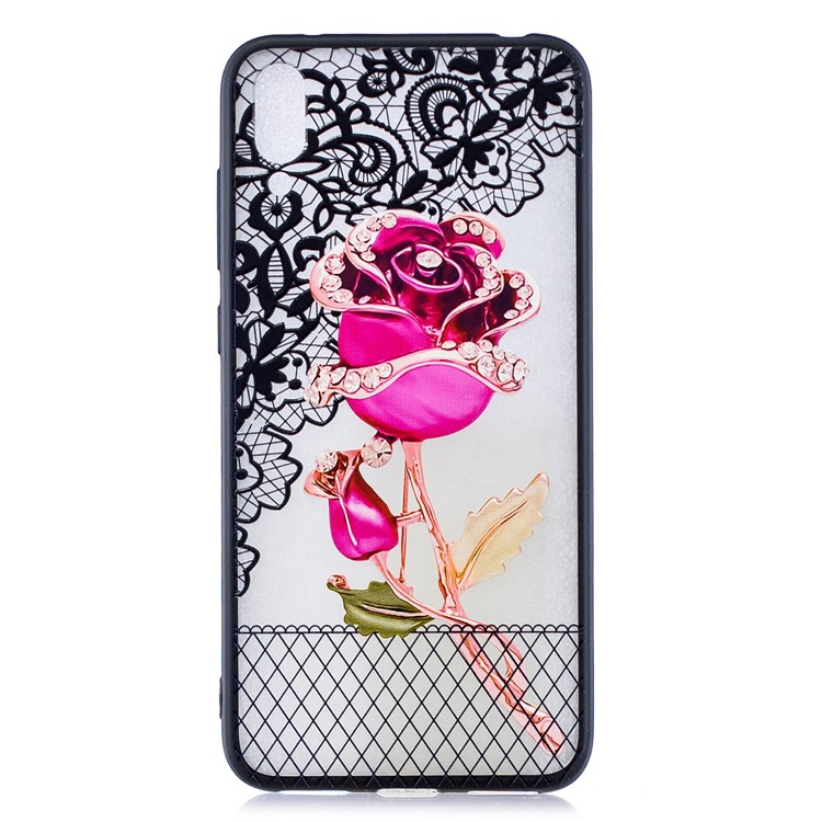 Embossment Lace Flower PC TPU Combo Mobile Phone Case for Huawei Enjoy 9 / Y7 Pro (2019) - Rose-1