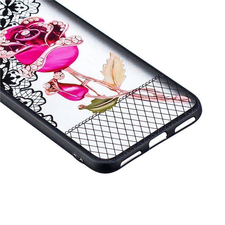 Embossment Lace Flower PC TPU Combo Mobile Phone Case for Huawei Enjoy 9 / Y7 Pro (2019) - Rose-2