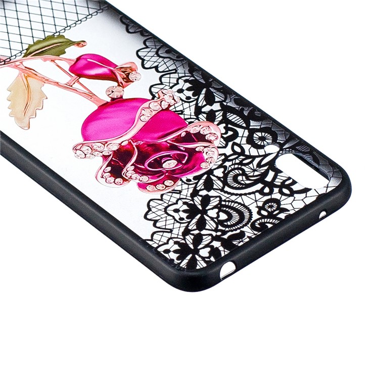 Embossment Lace Flower PC TPU Combo Mobile Phone Case for Huawei Enjoy 9 / Y7 Pro (2019) - Rose-3