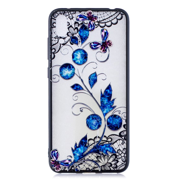 Embossment Lace Flower PC TPU Combo Mobile Phone Case for Huawei Enjoy 9 / Y7 Pro (2019) - Butterfly and Floret-1