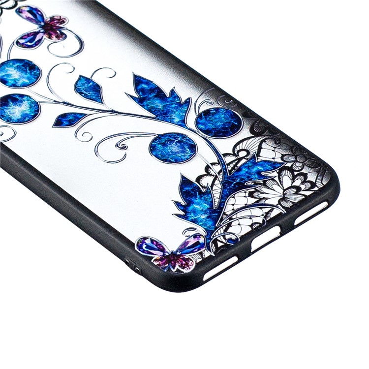 Embossment Lace Flower PC TPU Combo Mobile Phone Case for Huawei Enjoy 9 / Y7 Pro (2019) - Butterfly and Floret-2