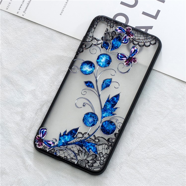Embossment Lace Flower PC TPU Combo Mobile Phone Case for Huawei Enjoy 9 / Y7 Pro (2019) - Butterfly and Floret-4