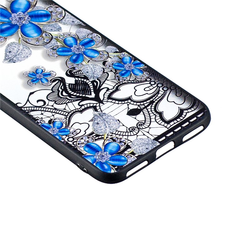 Embossment Lace Flower PC TPU Combo Mobile Phone Case for Huawei Enjoy 9 / Y7 Pro (2019) - Blue Flower-2