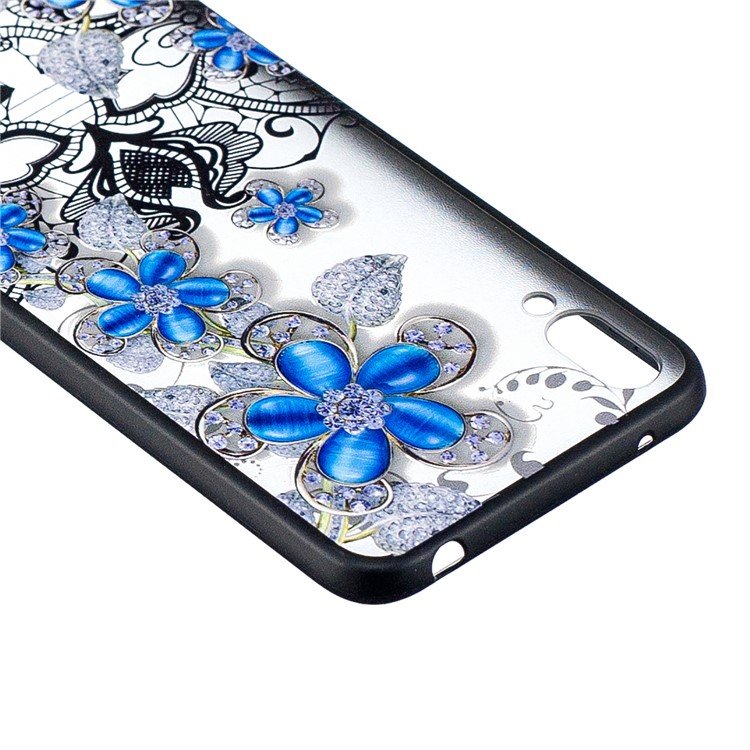 Embossment Lace Flower PC TPU Combo Mobile Phone Case for Huawei Enjoy 9 / Y7 Pro (2019) - Blue Flower-3