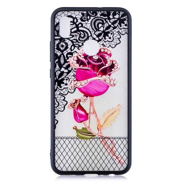 Embossment Lace Flower PC TPU Combo Mobile Phone Case for Huawei P Smart (2019) - Rose-1