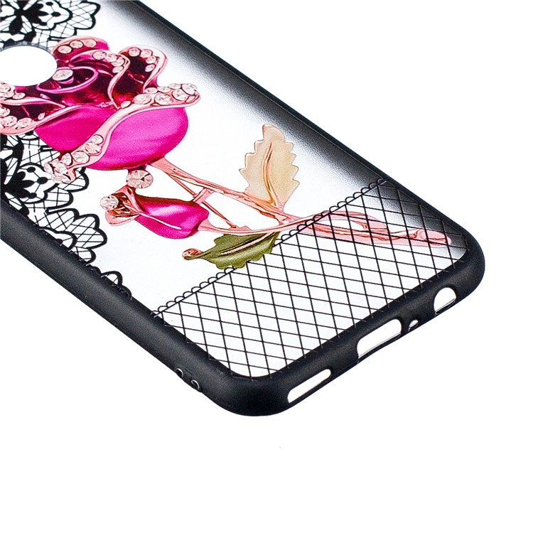 Embossment Lace Flower PC TPU Combo Mobile Phone Case for Huawei P Smart (2019) - Rose-2