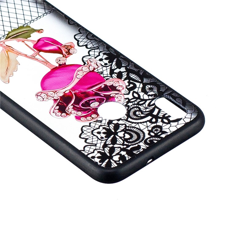 Embossment Lace Flower PC TPU Combo Mobile Phone Case for Huawei P Smart (2019) - Rose-3