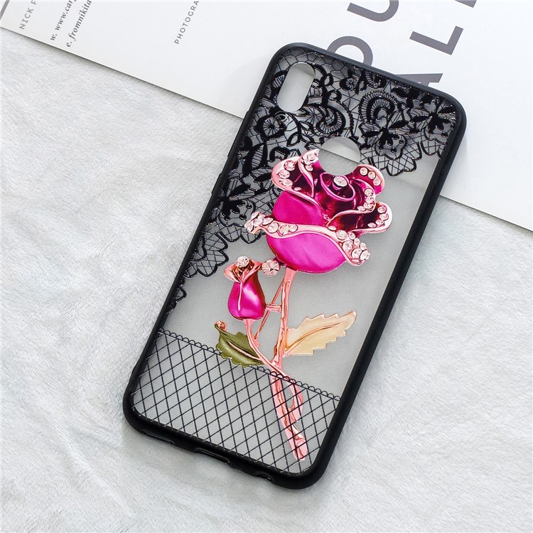 Embossment Lace Flower PC TPU Combo Mobile Phone Case for Huawei P Smart (2019) - Rose-4